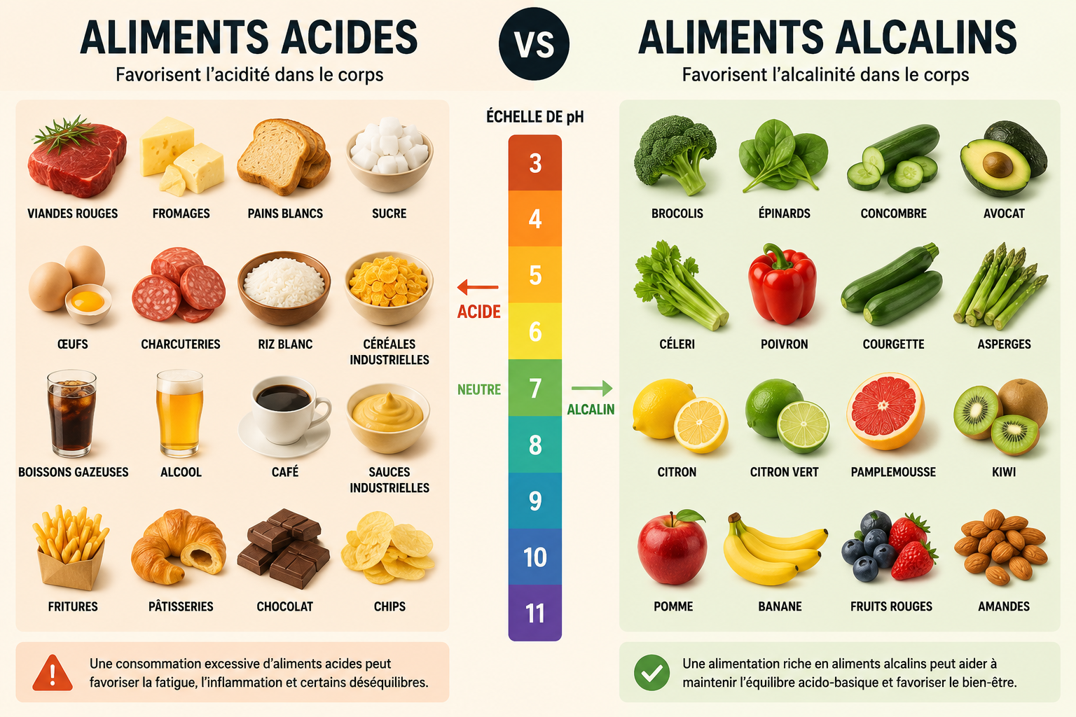 Tableau des aliments acides et alcalins : le guide du pH
