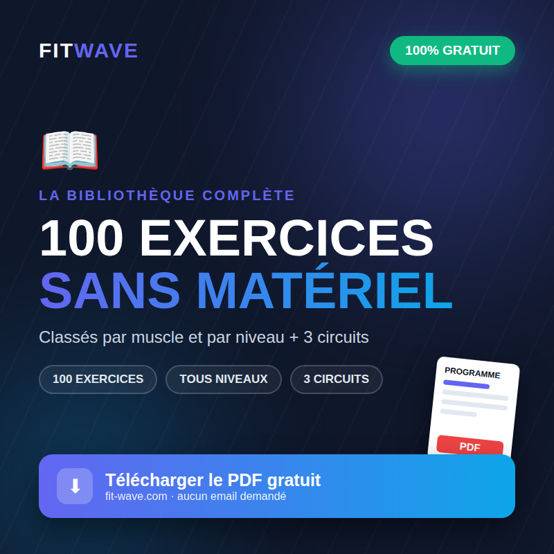 100 exercices de musculation sans matériel PDF gratuit FitWave — classés par muscle et niveau