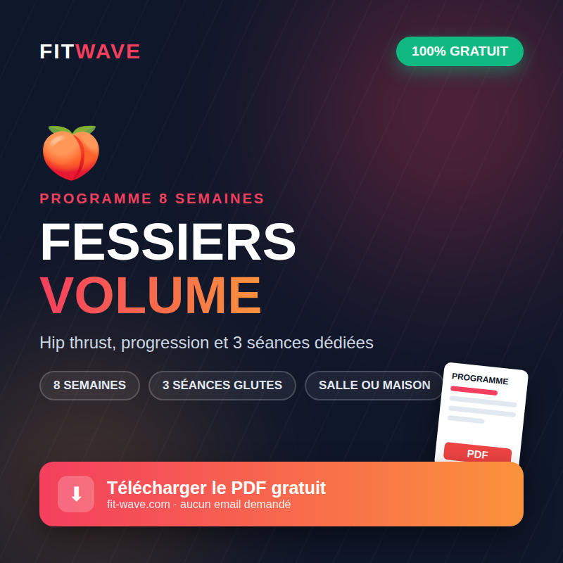 Programme musculation fessier volume PDF gratuit FitWave — hip thrust et 3 séances par semaine