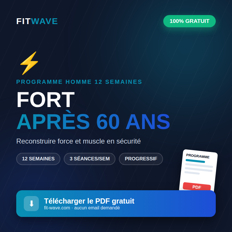 Programme de musculation pour homme de 60 ans PDF gratuit FitWave — 12 semaines contre la sarcopénie