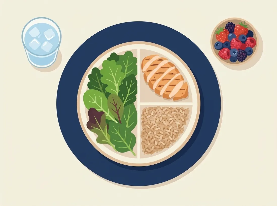 Assiette équilibrée vue du dessus